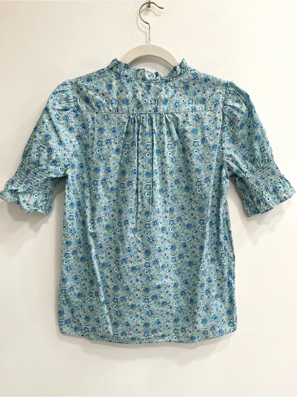 J. Crew x Liberty London Puff-sleeve top in Liberty Amelie floral blue ruffle XS